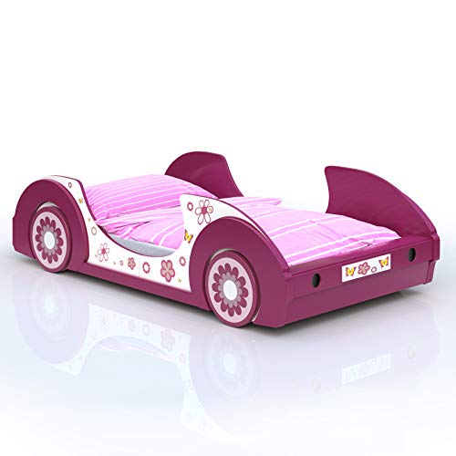 Deuba® Kinderbett Holz 90x200cm Gestell mit Lattenrost Rausfallschutz pink weiß Mädchenbett Autobett Jugend Bett Kinderzimmer von Deuba