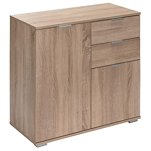 Casaria® Kommode mit 2 Türen 2 Schubladen 70x75x35cm Holz Modern spiegelbarer Aufbau Schlafzimmer Büro Flur Mehrzweckschrank Aktenschrank Schrank Eiche von Casaria