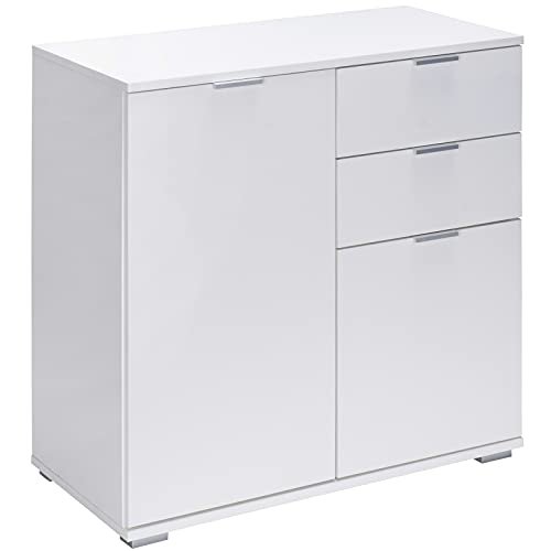 Casaria® Kommode mit 2 Türen 2 Schubladen 70x75x35cm Holz Modern spiegelbarer Aufbau Schlafzimmer Büro Flur Mehrzweckschrank Aktenschrank Schrank Weiß von Casaria