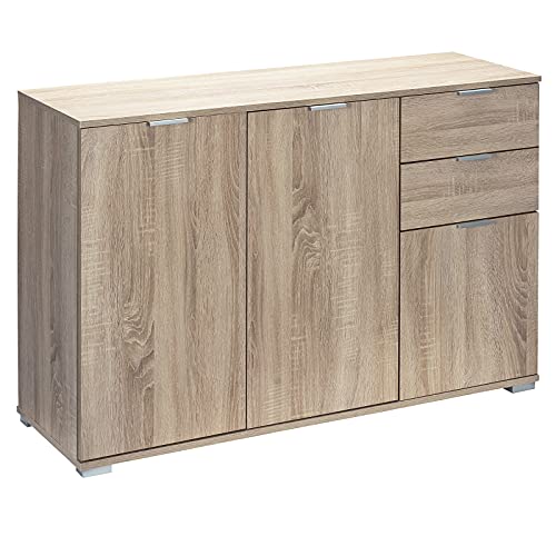 Casaria® Kommode mit 3 Türen 2 Schubladen 107x75x35cm Holz Modern spiegelbarer Aufbau Schlafzimmer Büro Flur Mehrzweckschrank Aktenschrank Schrank Eiche von Casaria