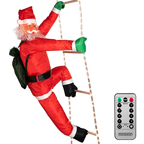 MONZANA® LED Weihnachtsmann Leiter XXL 240cm In-/Outdoor Timer 8 Leuchtfunktionen Fernbedienung dimmbar Santa Claus Nikolaus Weihnachten Deko Figur von Monzana