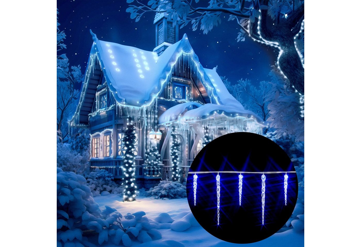 Deuba Lichterkette, Eiszapfen Lichterkette 10,4m 40 Zapfen Blau Eisregen von Deuba