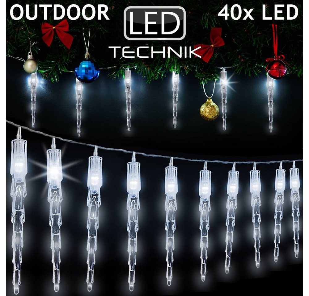 Deuba Lichterkette, Eiszapfen Lichterkette 40 LED 10 Zapfen 6,2m IP44 von Deuba