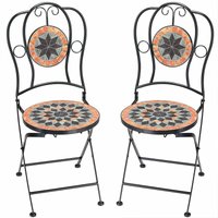 Deuba Mosaikstühle 2er Set Metall Sitzhöhe 45cm Klappbar Garten Balkon Terrasse Stuhl Gartenstuhl Gartenmöbel Klappstuhl Stühle von Deuba
