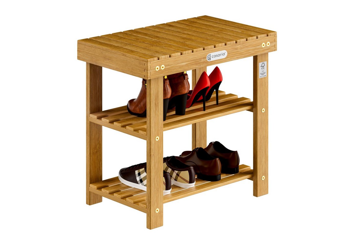 Casaria Schuhbank (1-St), mit Sitzfläche 70x46x33cm 160kg Belastbarkeit 3 Ebenen Akazie Holz von Casaria