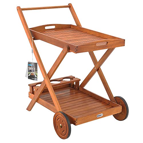 Casaria® Servierwagen mit Rollen FSC®- zertifiziertes Akazien Holz 2 Ebenen Tablett Flaschenhalter Küche Garten Terrasse Küchenwagen Rollwagen Rustikal von Deuba