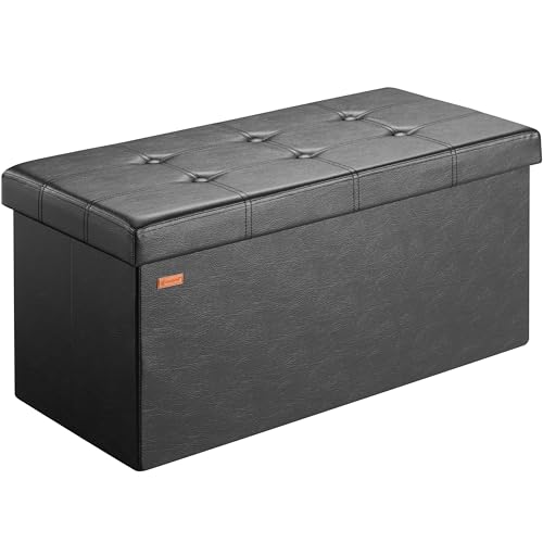 Casaria® Sitzbank mit Stauraum 80x40x40cm Schwarz Faltbar Gepolstert Deckel Kunstleder Stabil 100L Modern Flur Schlafzimmer Sitztruhe Bettbank Polsterbank von Casaria