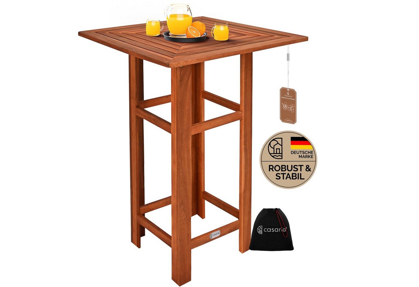 Casaria Stehtisch Akazie (1-St), Holz 110cm Hoch 75x75 cm Eckig Indoor Outdoor Bistrotisch Biertisch von Casaria