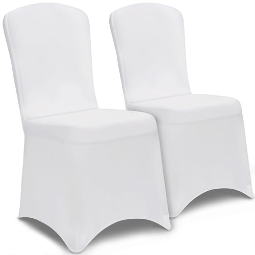 Deuba® Stuhlhussen 2er Set Weiß Hochzeit Stretch Dehnbar 30°C Waschbar Stuhlbezug Hussen für Stühle Bezug Überzug Deko Esszimmerstühle ohne Armlehne von Deuba