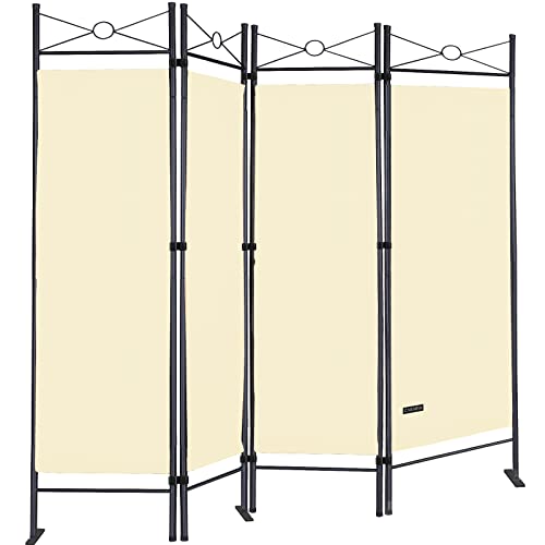 DEUBA® Trennwand 180x160cm 4 teilig Blickdicht Freistehend Faltbar Stabil Indoor Wohnzimmer Schlafzimmer Büro Raumteiler Spanische Wand Paravent Creme von Deuba