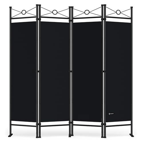 DEUBA® Trennwand 180x160cm 4 teilig Blickdicht Freistehend Faltbar Stabil Indoor Wohnzimmer Schlafzimmer Büro Raumteiler Spanische Wand Paravent Schwarz von Deuba