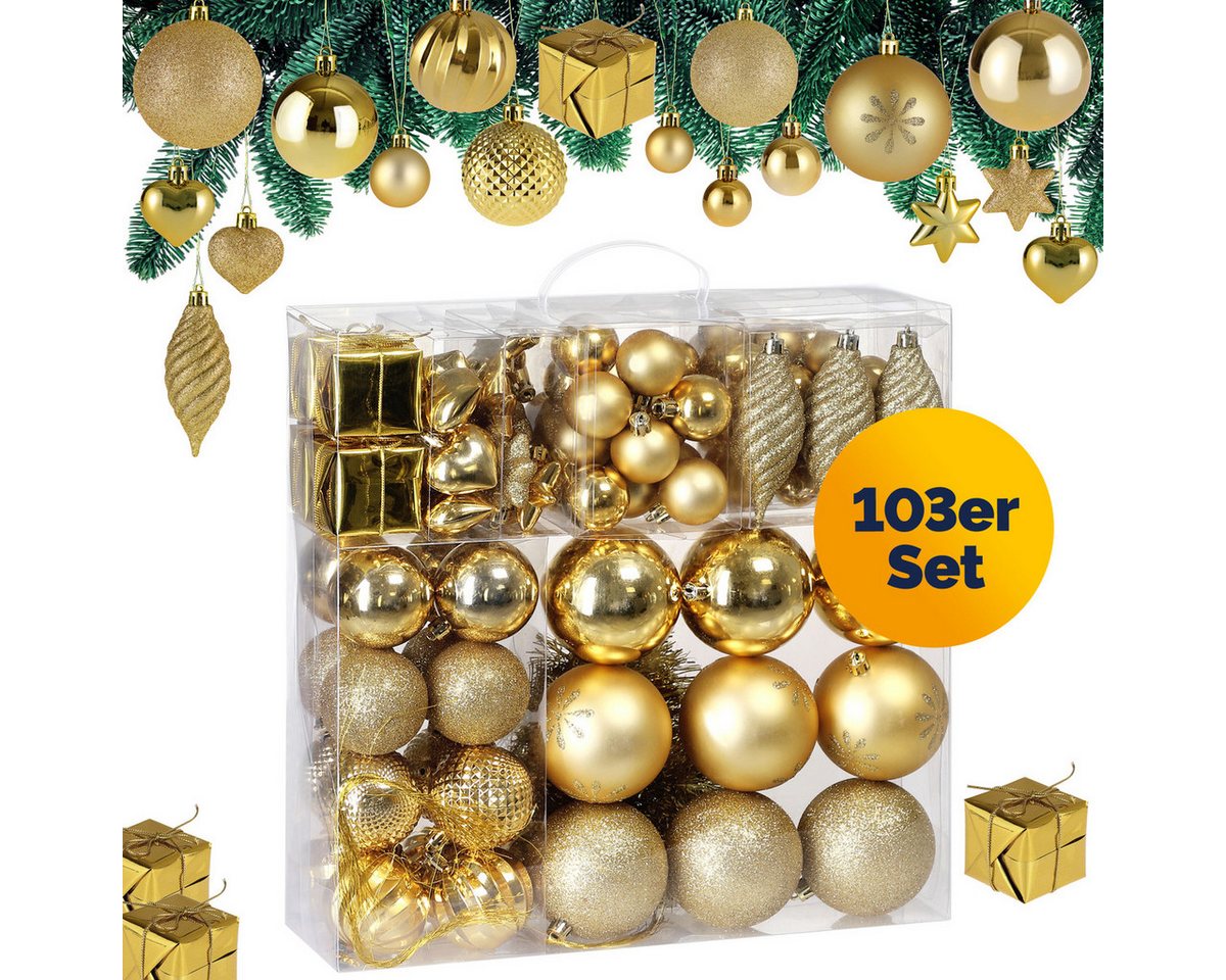 Deuba Weihnachtsbaumkugel (103 St), Weihnachtskugeln 103er Set Weihnachtsdeko matt glänzend glitzer von Deuba