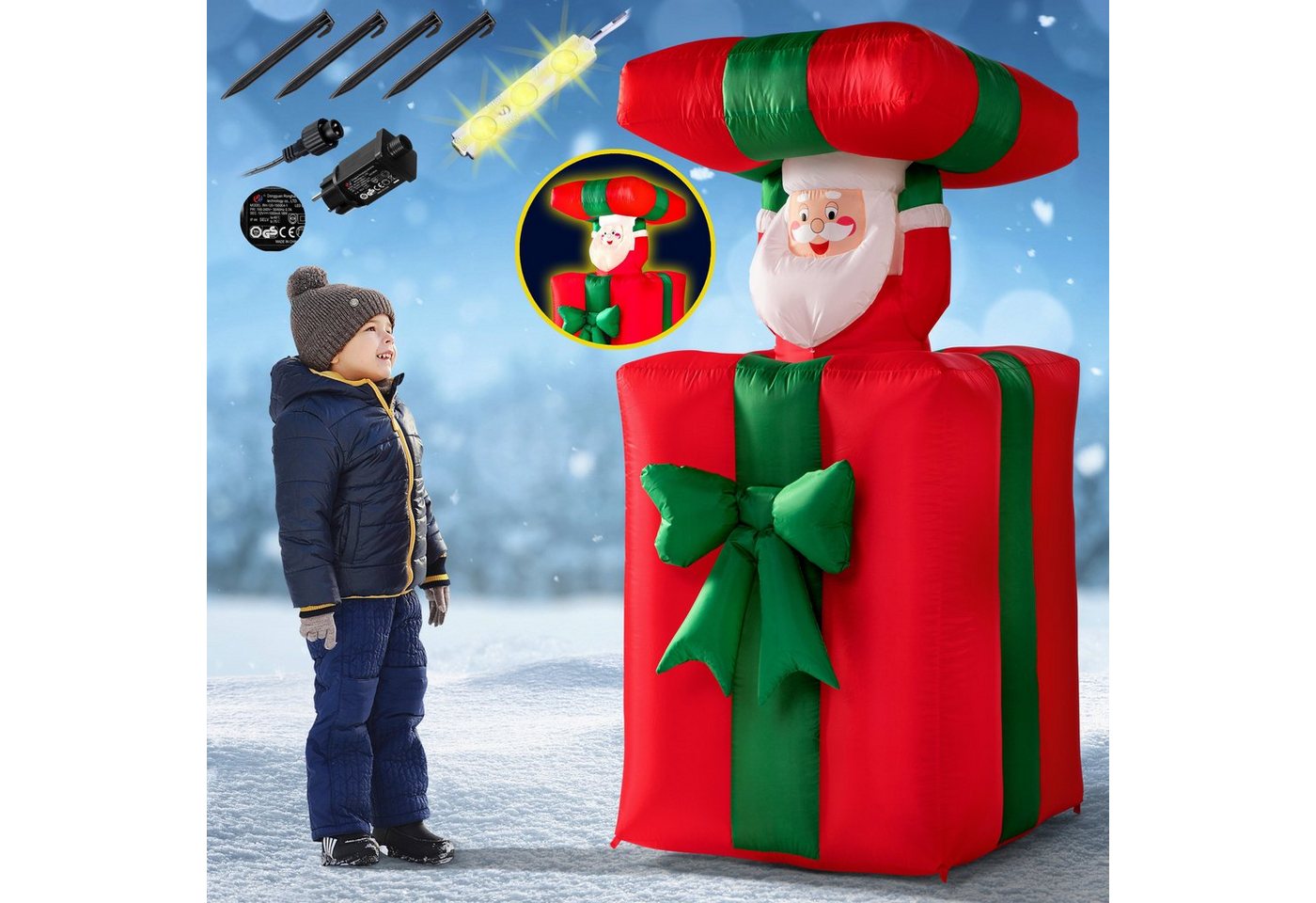 monzana Weihnachtsmann, Aufblasbarer 152cm Springt-aus-der-Box LED Beleuchtet IP44 Außen von monzana