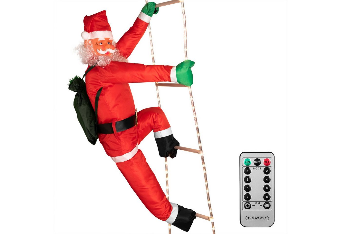 monzana Weihnachtsmann, LED Leiter XXL 240cm für In-/Outdoor 8 Leuchtfunktionen Santa Claus von monzana