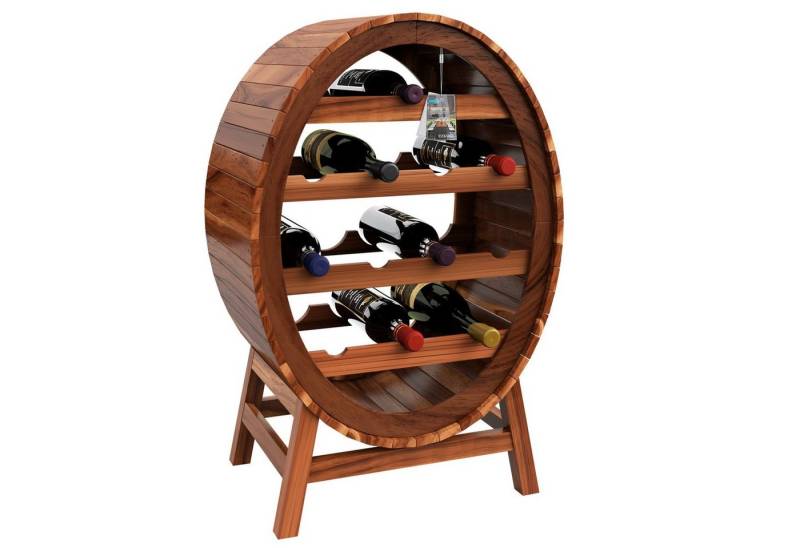 Casaria Weinregal Weinfass, für 12 Flaschen Akazie Holz Massiv Fass Stehend 90x50x30cm Rustikal von Casaria