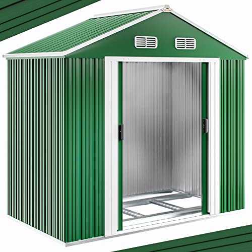 GARDEBRUK® XL Metall Gerätehaus 3m² mit Fundament 196x132x188cm Schiebetür Grün Geräteschuppen Gartenhaus Schrank 5m³ von Deuba