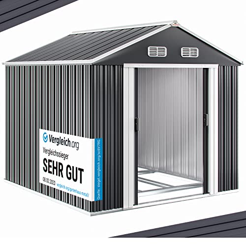 GARDEBRUK® XXXL Metall Gerätehaus 312x257x178cm inkl. 4 Haken 8m² mit Fundament Schiebetür Anthrazit Gartenschrank Geräteschuppen Gartenhaus 15m³ von Deuba