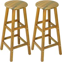 Deuba - casaria® Barhocker 2er Set Holz Akazie Outdoor 75cm Sitzhöhe Fußstütze 150kg Belastbarkeit Massiv Rund Rustikal Garten Küche Bar Stuhl Hocker von Deuba