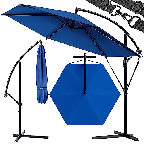 Kingsleeve® Sonnenschirm rostfreies Aluminium Ampelschirm Ø 330cm inkl. Windsicherung Ständer Kurbel schwenkbar neigbar Garten Balkon blau von Kingsleeve