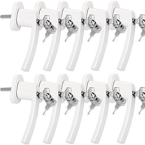 MONZANA® 10x Fenstergriffe Abschließbar mit Schloss Kindersicherung Silber 35mm Stiftlänge 2 Schlüssel Fensterbeschlag Balkon Türgriff Einbruchschutz von Monzana