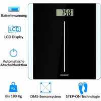 Deuba - Personenwaage Digital Körper Waage 180kg schwarz hochpräzises DMS-Sensorsystem lcd Display gehärtetes Sicherheitsglas Automatische von Deuba