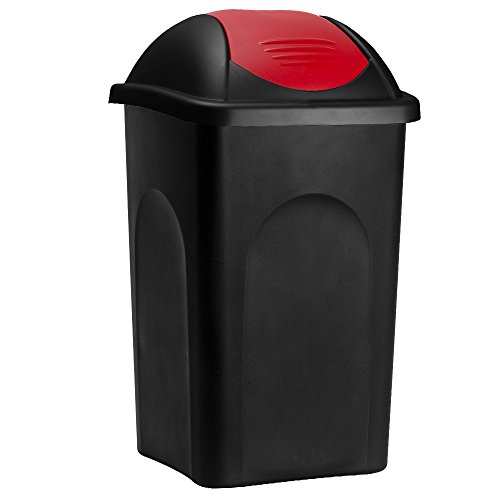 Stefanplast Abfalleimer mit Schwingdeckel 60L schwarz/rot 68x41x41cm - Mülleimer Abfallbehälter Papierkorb made in Italy von Deuba
