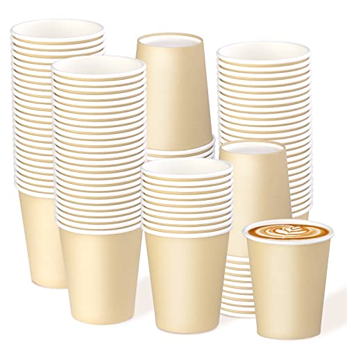 Deudy 100 Stück Pappbecher, Papierbecher Papptrinkbecher 227ml 8 Oz, Papptrinkbecher Einweg Pappbecher Bio Einweg Becher Partybecher Stabil to Go Zum Servieren von Kaffee, Tee, heißen Getränken(Khaki von Deudy