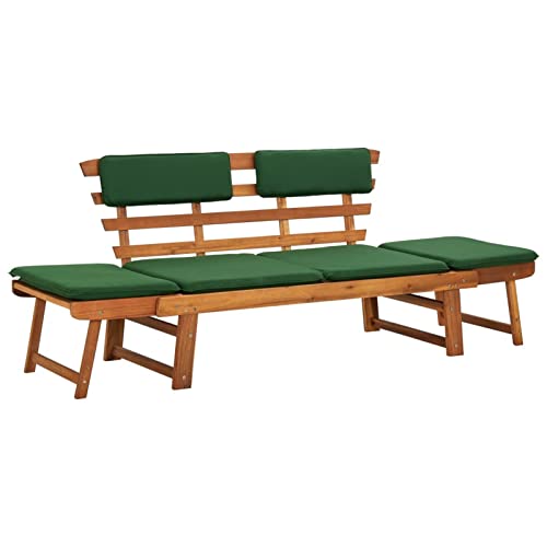 Deufre Gartenbank Holz 2 Sitzer Liegefunktion Sitzbank Garten Balkonsofa Sonnenliege Balkonbank Balkonmöbel Gartensofa Loungesofa Gartenmöbel Holzbank Bank Balkon Outdoor, Mit Grün Auflagen von Deufre