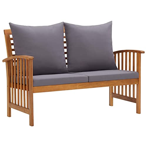 Deufre Gartenbank Holz 2-Sitzer Outdoor Sitzbank Garten Holzbank Balkonmöbel Bank Gartensofa Kleiner Balkon Sofa Terrasse Lounge Bank Balkonbank Terrassenbank, Mit Dunkelgrau Auflagen von Deufre