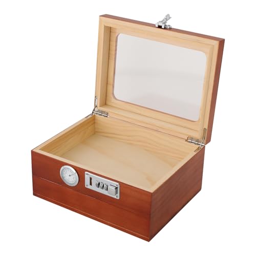Zigarren Humidor Box, Zigarrenhumidor-Box mit Hygrometer, für 10-15 Zigarren, Zigarren Humidore für Zigarrenhalter und Aschenbecher, Rotbraun von Deurqund
