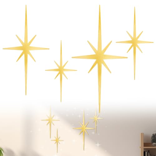 4pcs Star Wall Decor Iron Stern Wandbehänge Vintage Star Wall Art 4 Größen Elegante Sternwandverzierung Set für Home Offoor Indoor Outdoor Dekoration(4PCS,golden) von Deuson