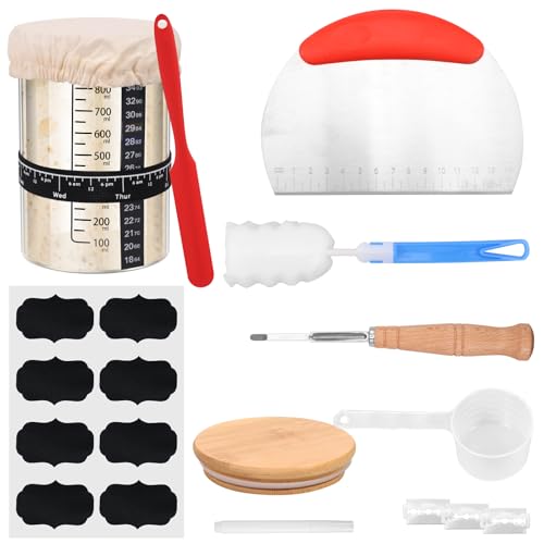 Deuson 11 Stück Sauerteig Starter Set,Sourdough Starter Kit,600ml Gärglas mit Spatel,Thermometer,Silikonspatel,Wiederverwendbares Sauerteig-Brot-Backzubehör(a) von Deuson