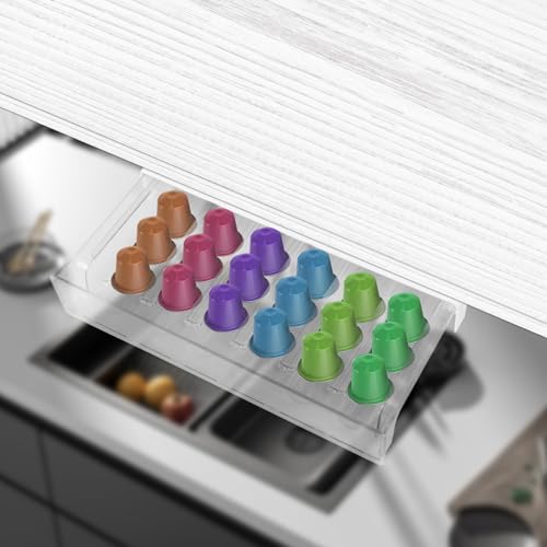 Deuson 2 Stück Kapselhalter, 27,9 x 22,4 x 5 cm,Aufbewahrung für 30 Kaffeekapseln,Aufbewahrungsbox Kaffeekapseln,Transparent Kapseln Aufbewahrung für Hängeschrank,Küchenschrank(Transparent) von Deuson
