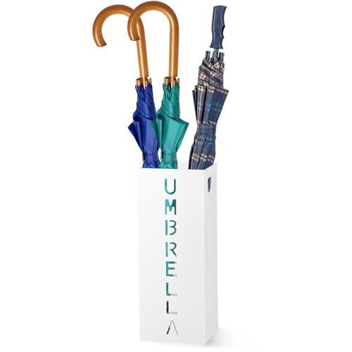 Deuson Regenschirmständer, 16 × 16 × 42 cm, Quadratischer Metall Schirmständer Regenschirm mit Griff, Rostschutzbeschichtung, Schirmständer, Regenschirmhalter für Eingangsbereich, Flur(weiß) von Deuson