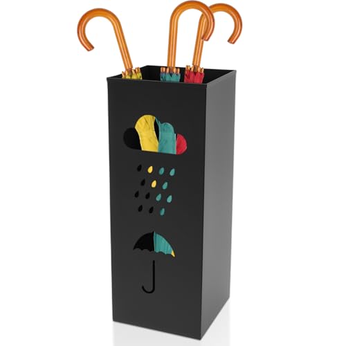 Deuson Regenschirmständer Modern,16,5 x 16,5 x 42 cm,Quadratischer,Schirmständer Regenschirm aus Metall,Regenschirm-Design,Regenschirmhalter für Eingangsbereich,Flur(schwarz) von Deuson