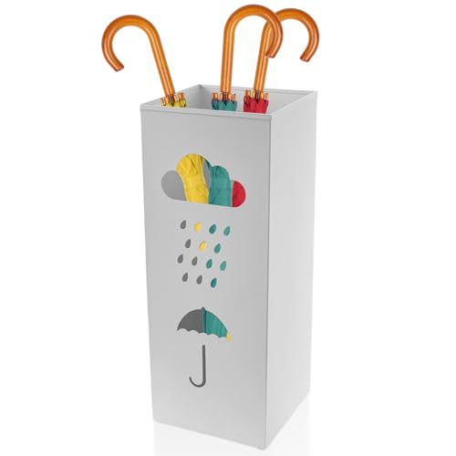 Deuson Regenschirmständer Modern,16,5 x 16,5 x 42 cm,Quadratischer,Schirmständer Regenschirm aus Metall,Regenschirm-Design,Regenschirmhalter für Eingangsbereich,Flur(weiß) von Deuson