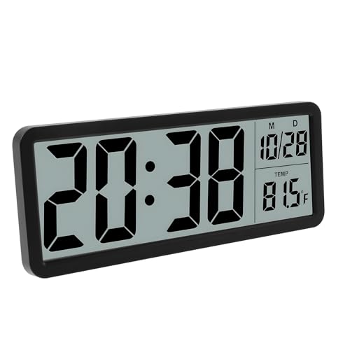 Digitale Wanduhr,Lcd Digitaler Wecker mit Großem LCD-Bildschirm und Zwei Leistungsmodi,Leise Schreibtischuhren mit Temperaturanzeige,Wanduhr Digital für Schlafzimmer Schreibtisch Reisen(schwarz) von Deuson