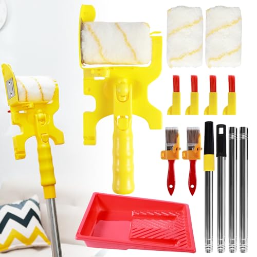 Farbkanten-Rollerpinsel-Set, sauber geschnittene Wandfarbe mit Verlängerungsstange und Ablage, Handheld-Farbkanten-Kombinations-Set, tragbares Farbzubehör, Farbtrennrolle für Tür und Fenster von Deuson