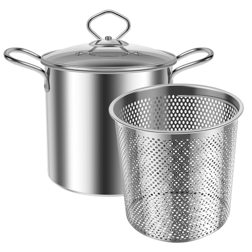 Fritteusentopf mit Korb, 3,5 l Frittiertopf mit transparentem Deckel, Edelstahl-Fritteuse mit Anti-Verbrühungsgriff, multifunktionaler Fischfritteusentopf, Frittierölbehälter für Pommes Frites von Deuson
