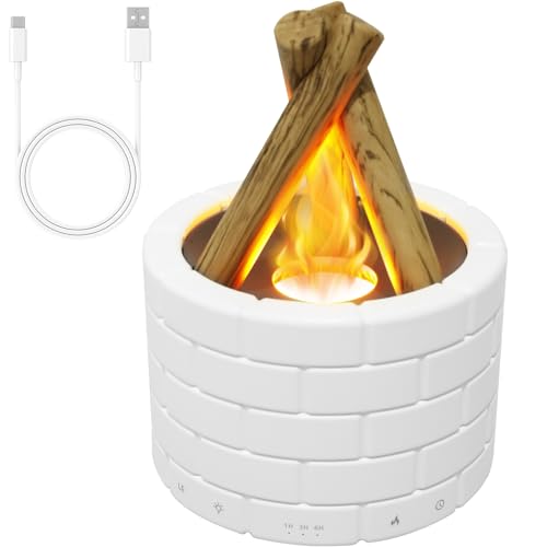Lagerfeuer-Flammen-Diffusor, 250 ml Lagerfeuer-Nebel-Luftbefeuchter, Diffusor für ätherische Öle, mit 2 Nebelmodi, wasserlose automatische Abschaltung, Aromatherapie-Diffusor, USB-betriebener von Deuson