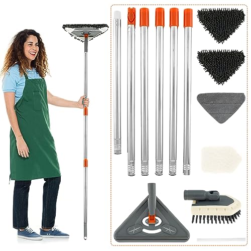Reinigungsmopp,Wischmopp,mit langem ausziehbarem Griff von 25 bis 85 Zoll,mit abnehmbaren Stangen und austauschbaren Moppköpfen,mit 360° drehbarem dreieckigem Kopf,Wand und Fensterreiniger von Deuson