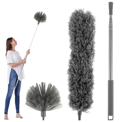 Staubwedel,Staubwedel Teleskop Waschbar mit 214 cm Verlängerungsstange,Austauschbares Staubwischer Mikrofaser Set,Staubfänger für Zuhause,Spinnenwebenentferner für Hohe Decken Deckenventilator von Deuson