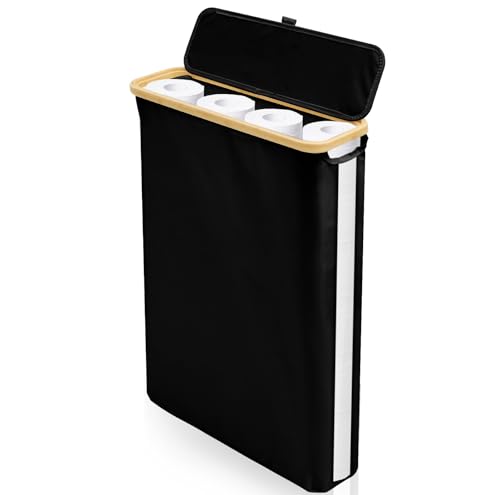 Toilettenpapier Aufbewahrung aus Oxford-Stoff,40L,Toilettenrollen Behälter mit Deckel und Seitenfenster,Klopapier Aufbewahrung für 24 WC Rolletoilettenpapier Ständer,Badezimmer Organizer(schwarz) von Deuson