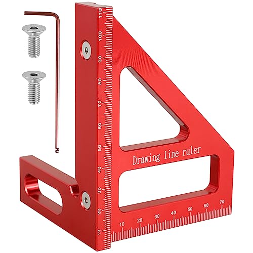 Zimmermannswinkel,Winkellineal für Holzbearbeitung,45°/90° Gehrung,Dreieckslineal Anschlagwinkel,Aluminiumlegierung Präzision Layout-Messwerkzeug für Zimmermann, Dachdecker,Ingenieure (Rot) von Deuson