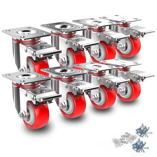 Deutnart Schwerlastrollen 50mm Möbelrollen mit Bremsen, [8 Stk bis 640kg] Lenkrollen Set Leise Schwenkrollen Polyurethan Transportrollen ohne Spuren Industrietransport und Logistik von Deutnart