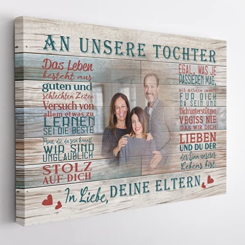 Deutsam Personalisierte Leinwand „An unsere Tochter“ von Eltern Geschenk von Eltern an Tochter zum Geburtstag Weihnachten von Mama und Papa Wanddeko Leinwandbild von Deutsam