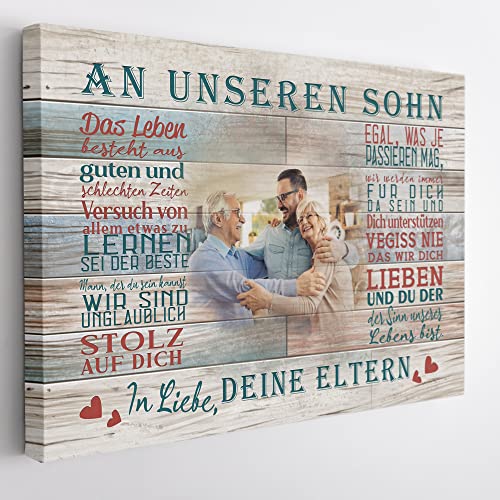 Deutsam Personalisierte Leinwand „An unseren Sohn“ von Eltern Geschenk von Eltern an Sohn zum Geburtstag Weihnachten von Mama und Papa Wanddeko Leinwandbild von Deutsam