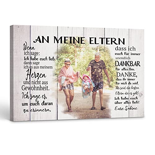 Deutsam Personalisierte Leinwand An meine Eltern Geschenk zum Muttertag Vatertag mit eigenem Foto Familie Geschenk für Mutter Vater Geburtstag Leinwandbild von Deutsam