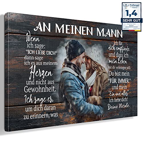 Deutsam Personalisierte Leinwand An meinen Mann Schwarz Geschenk zum Valentinstag mit eigenem Foto Geschenk Valentinstag Muttertag Vatertag Leinwandbild von Deutsam