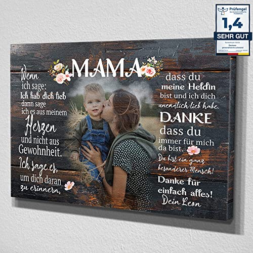 Deutsam Personalisierte Leinwand Mama Schwarz Geschenk zum Muttertag Valentinstag mit eigenem Foto Geschenk für Mutter Geburtstag Leinwandbild von Deutsam